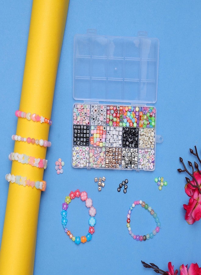 Ambitieux DIY Jewellery Making Kit for Girls - Big Beads Set with 4 Storage Boxes, Alphabet Beads, Pearls, Clay Disc Beads, Cute Charms, Keychains, Earring Hooks, Elastic Thread, Scissors & Jute Bag - Bracelet, Necklace & Keychain Craft Kit Birthday gift for girls age 1 2 3 4 5 6 7 8 9 10 years - Image 2